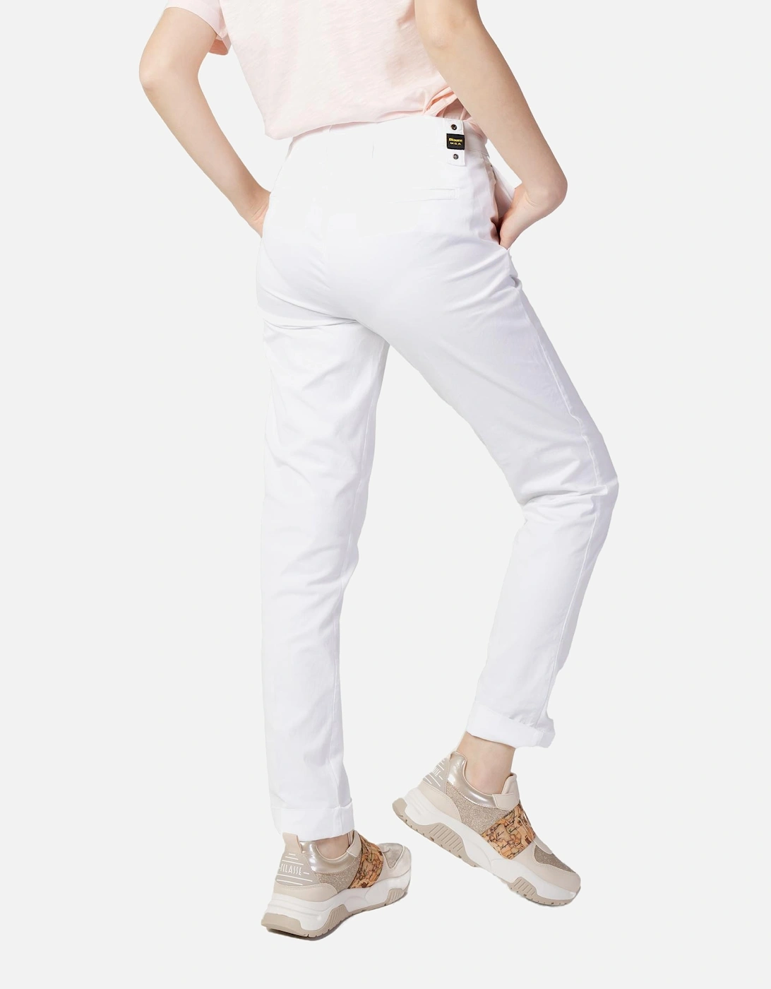 Cotton Trousers with Zip and Button Fastening Women - White