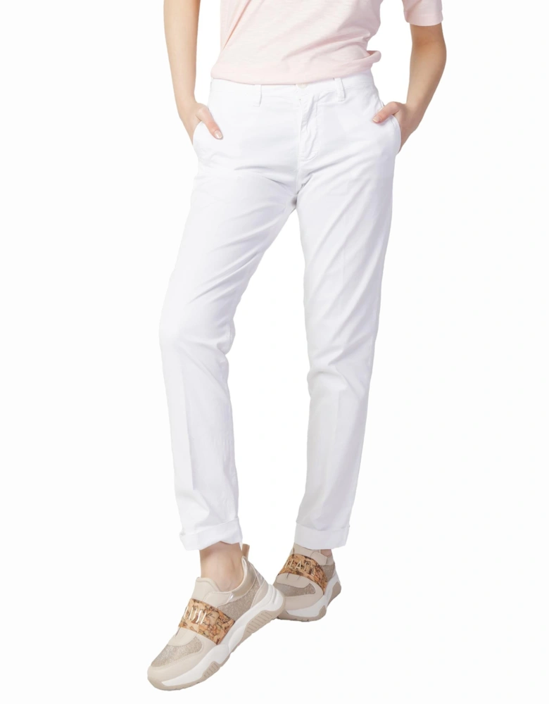 Cotton Trousers with Zip and Button Fastening Women - White