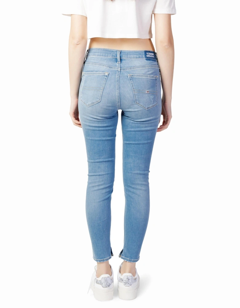 Plain Zip and Button Jeans with Pockets Women - Blue