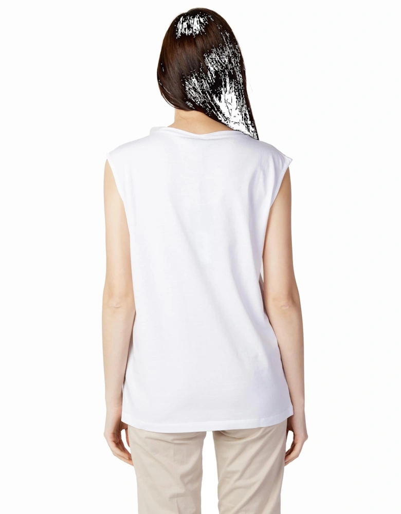 Printed Round Neck Cotton Tank-Top Women - White Tops