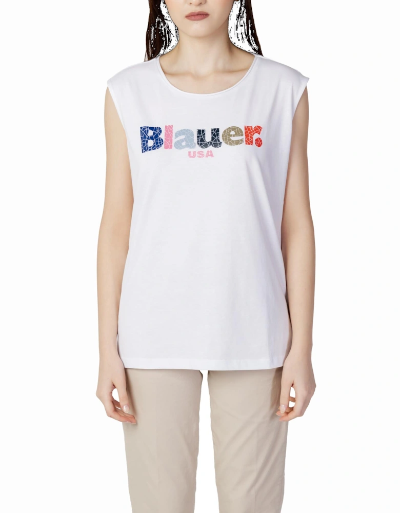 Printed Round Neck Cotton Tank-Top Women - White Tops