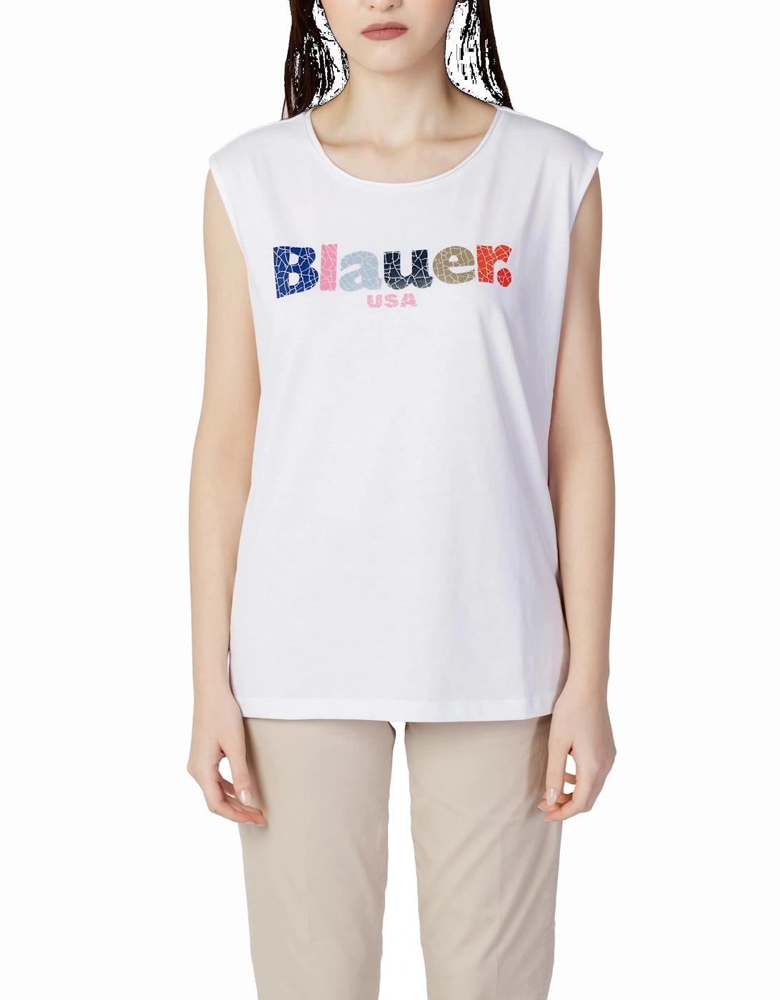Printed Round Neck Cotton Tank-Top Women - White Tops, 3 of 2