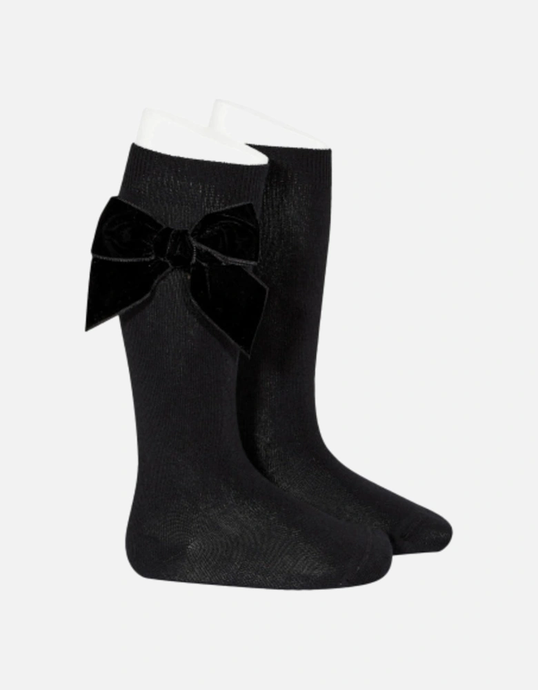 Black Velvet Bow Socks