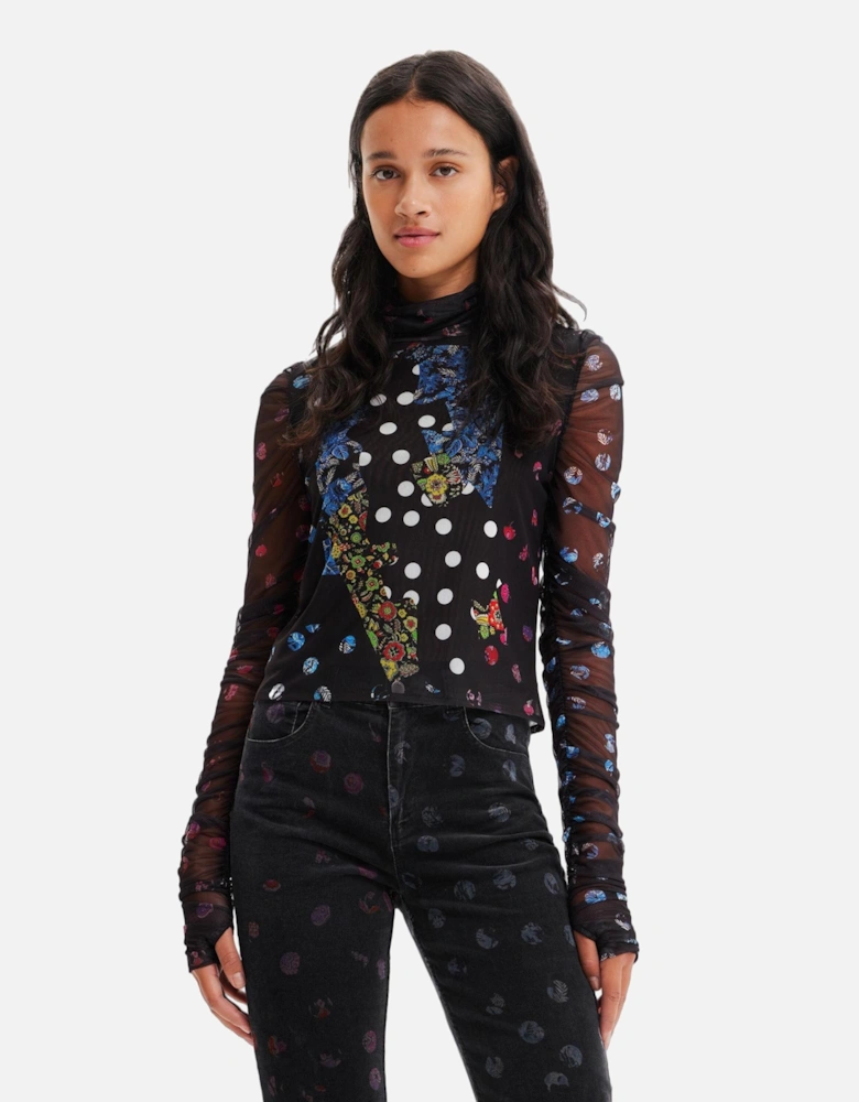 Long Sleeve Mock Neck TShirt Women - Black Shirts