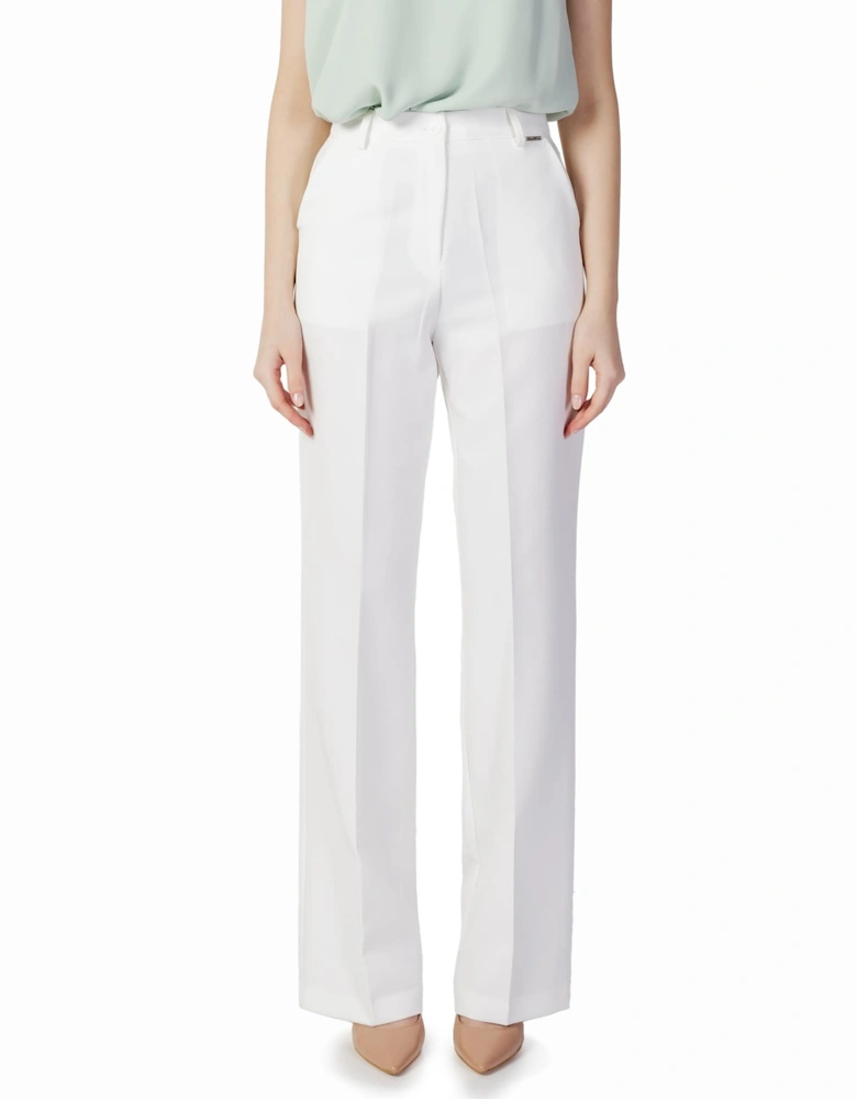 Plain Zip and Button Trousers Women - White