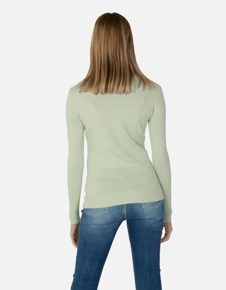 Long Sleeve Knit Sweater Crystal Triangular Logo Women - Green