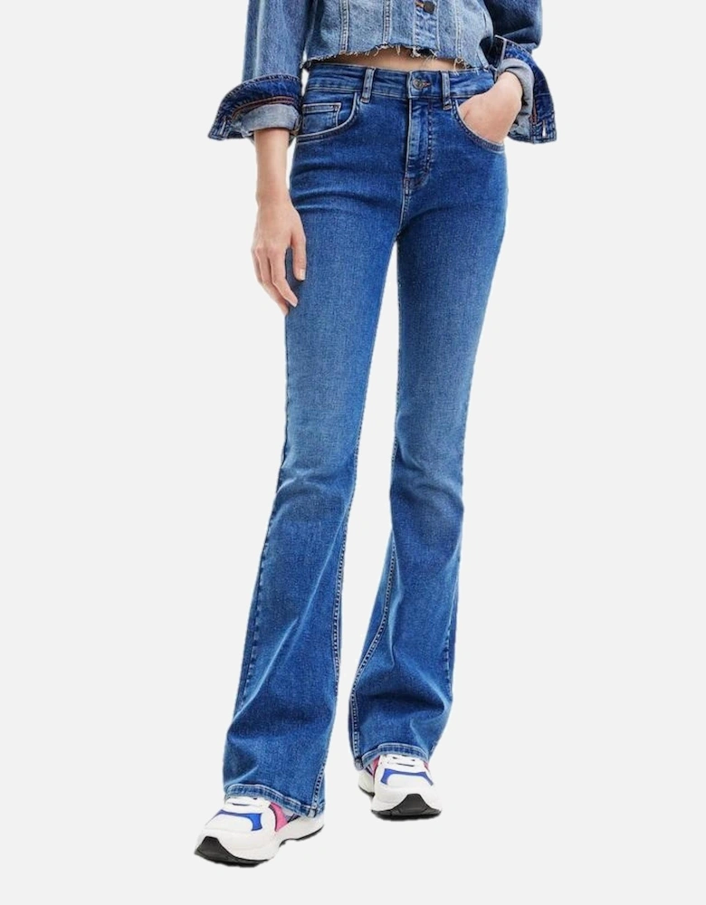 Flare Jeans Mid Rise Relaxed Fit Women - Blue