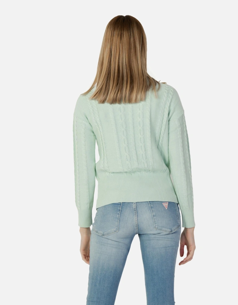 Cable Knit VNeck Sweater Women - Green Knitwear