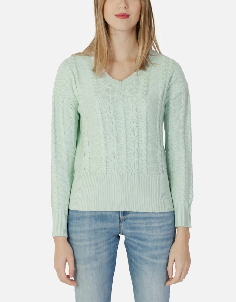 Cable Knit VNeck Sweater Women - Green Knitwear