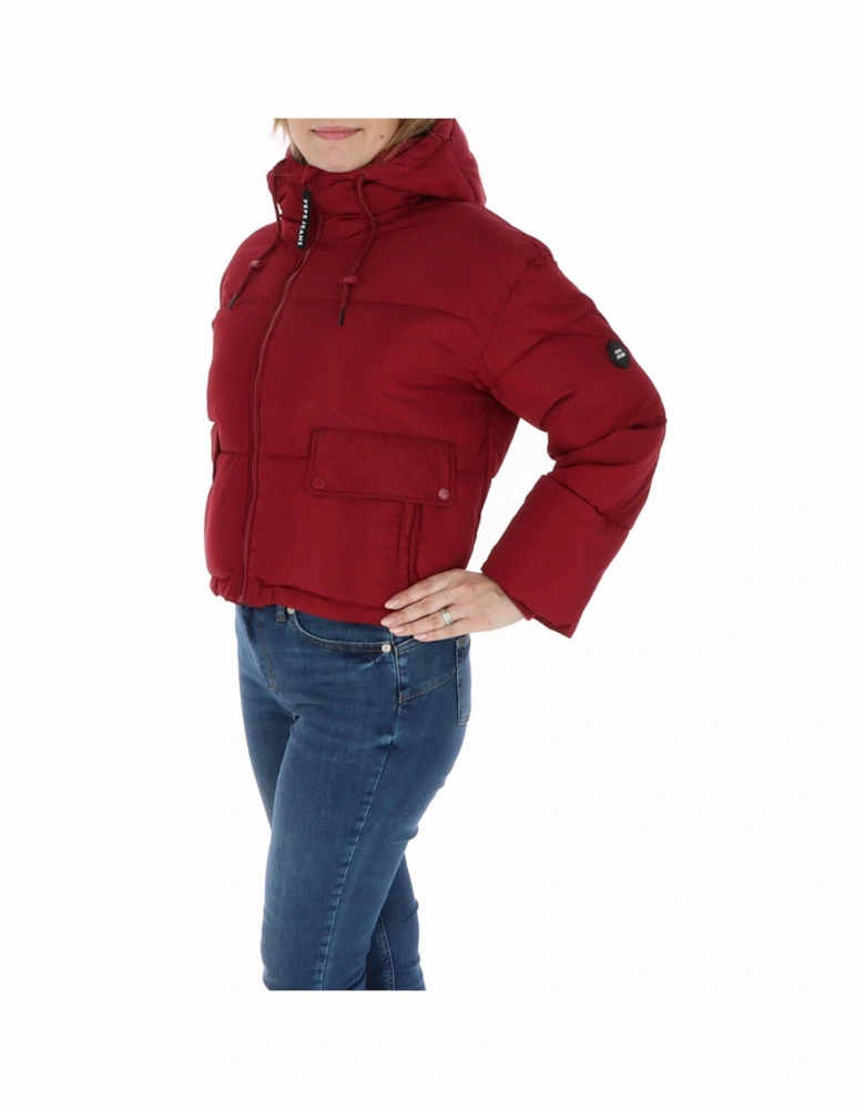 PW033170 Burgundy Cropped Puffer Women - Bordeaux Jackets
