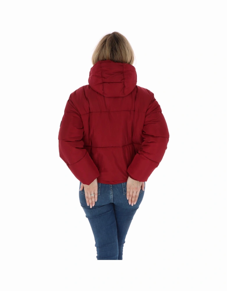 PW033170 Burgundy Cropped Puffer Women - Bordeaux Jackets