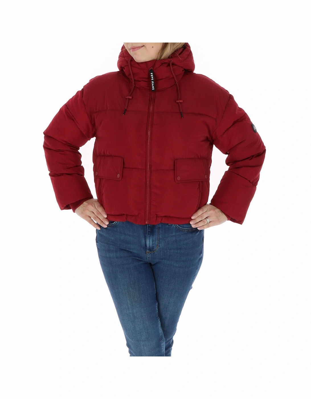 PW033170 Burgundy Cropped Puffer Women - Bordeaux Jackets, 4 of 3