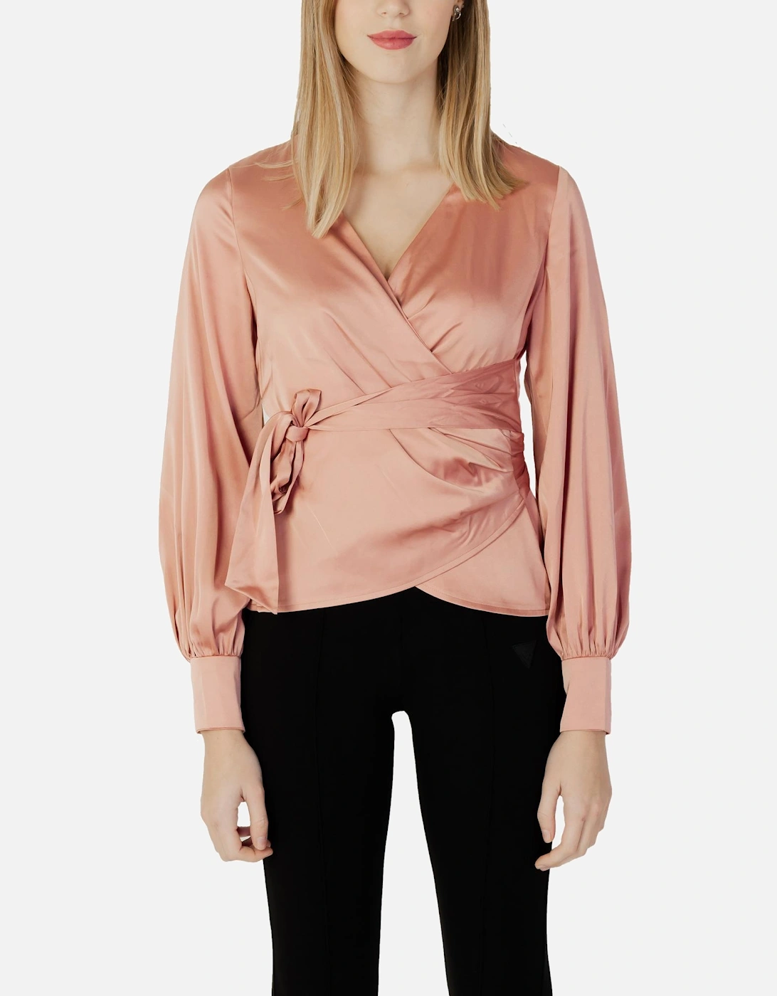 V-Neck Lace Fastening Long Sleeve Blouse Women - Pink, 3 of 2
