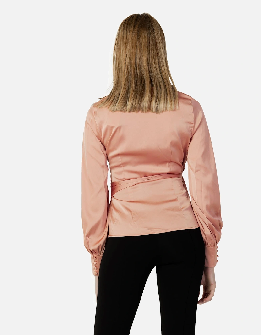 V-Neck Lace Fastening Long Sleeve Blouse Women - Pink