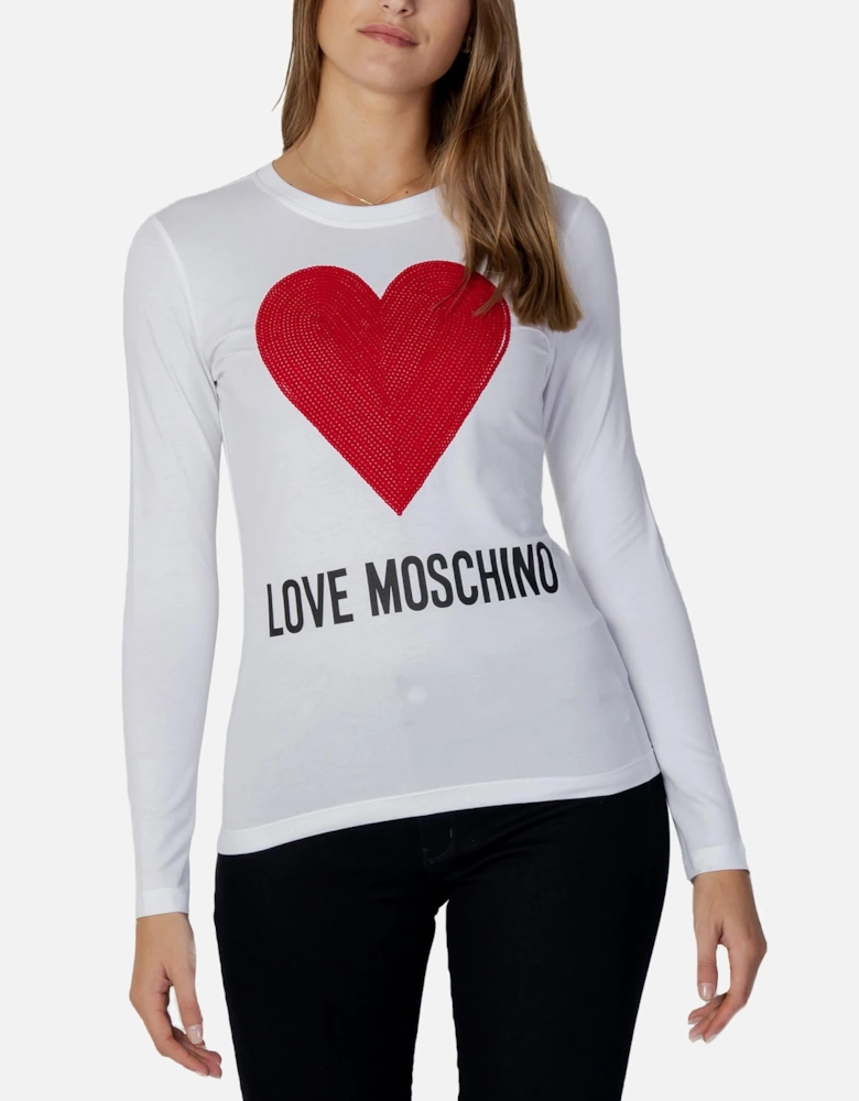 Long Sleeve Embellished Heart TShirt Women - White Shirts