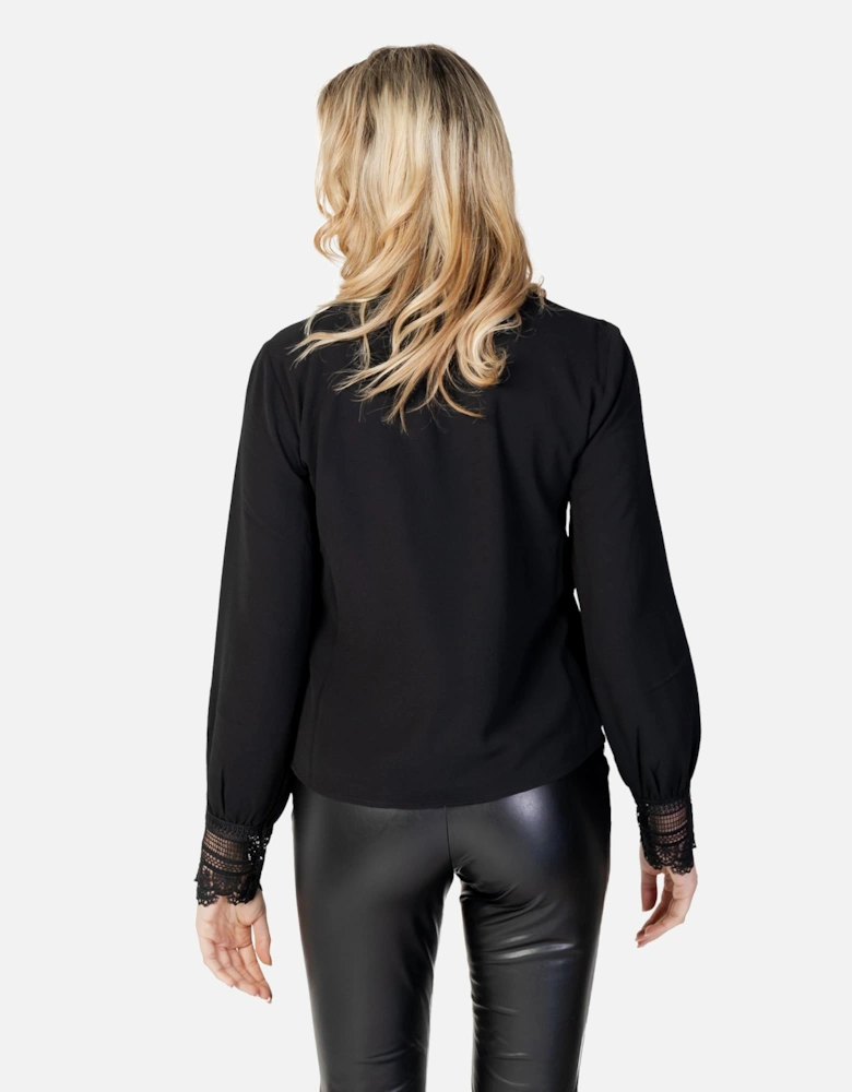 Lace Detail Blouse Long Sleeve VNeck Women - Black