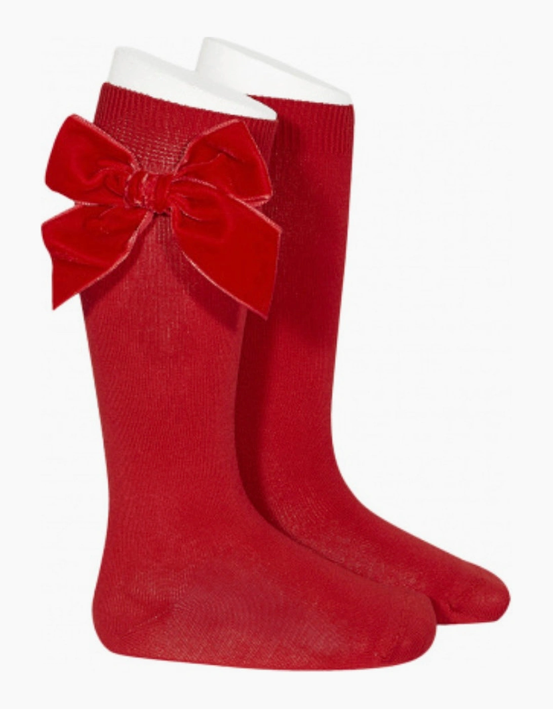 Condor Girl's Girls Bright Red Velvet Bow Knee Socks - Size: 000 / 0-3 months