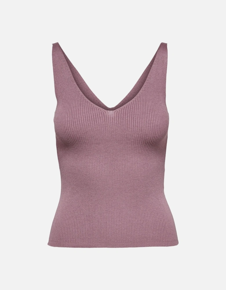 Ribbed Knit Tank Top Sleeveless VNeck Top Women - Purple