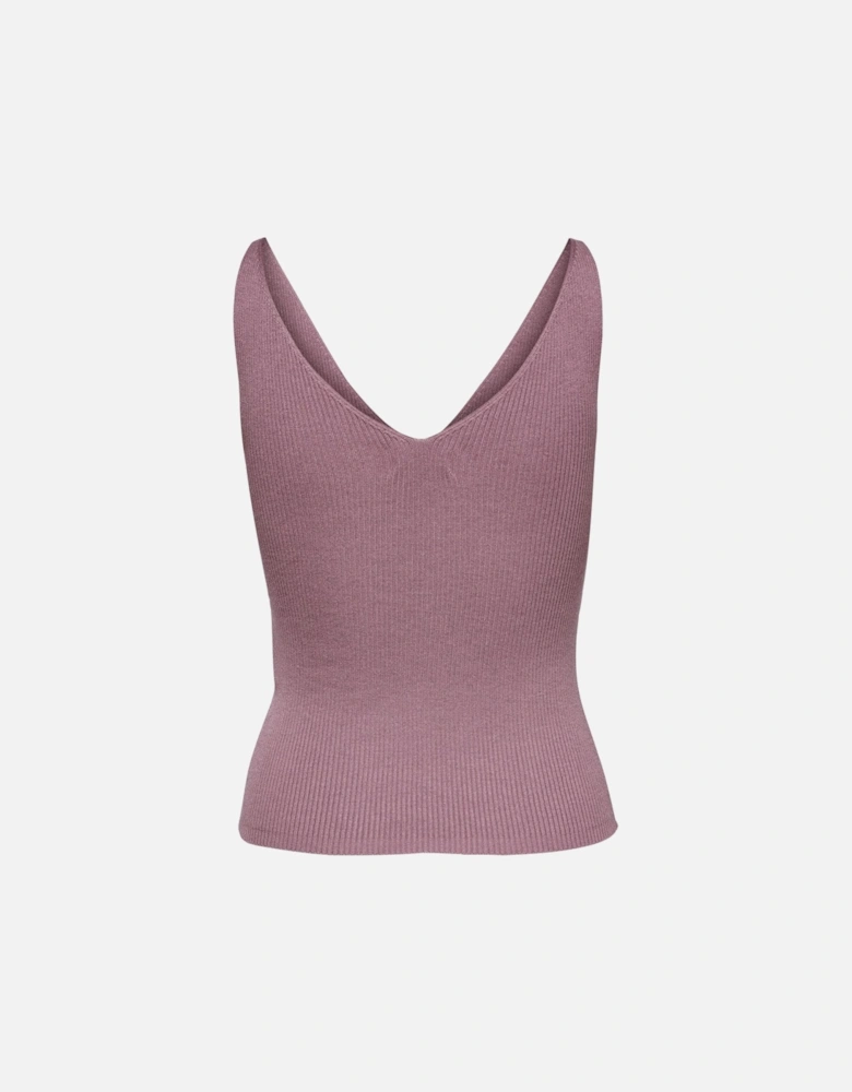 Ribbed Knit Tank Top Sleeveless VNeck Top Women - Purple