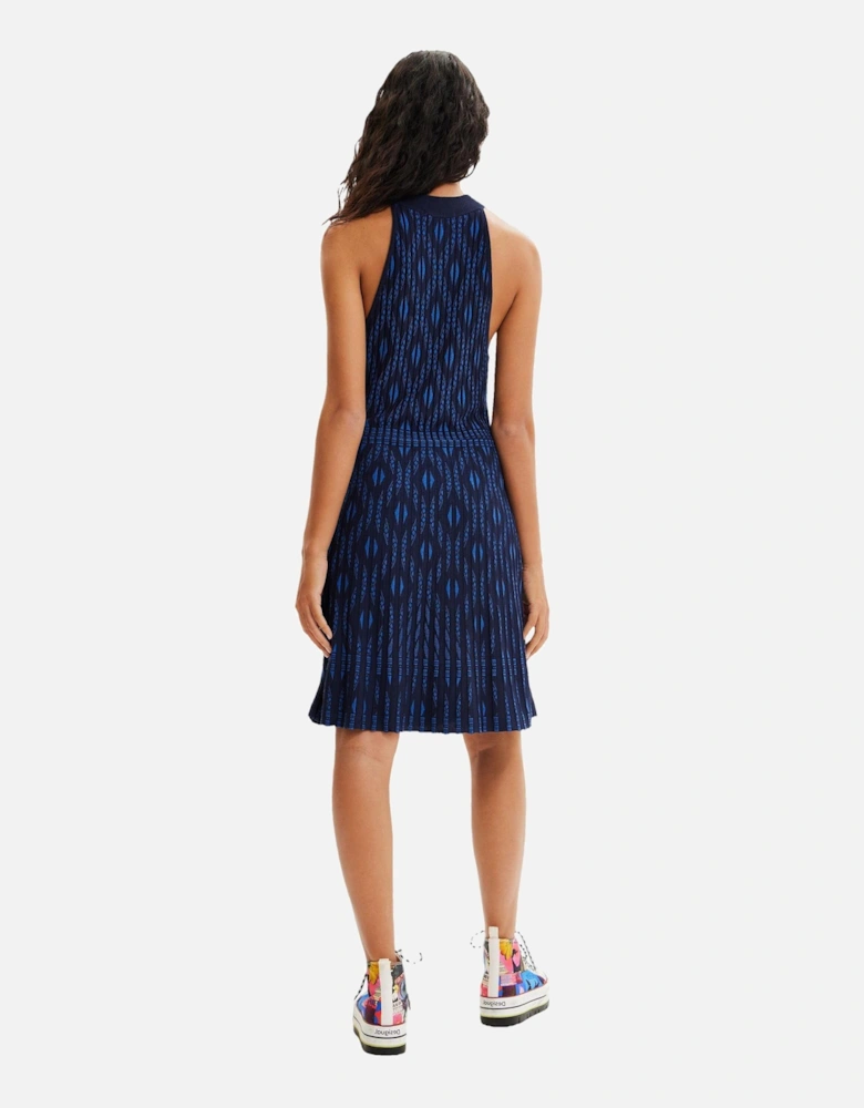 Geometric Knit Halter Dress Women - Blue Dresses