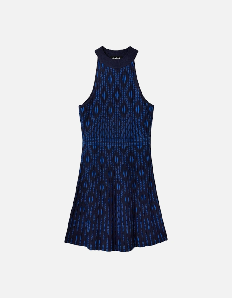 Geometric Knit Halter Dress Women - Blue Dresses
