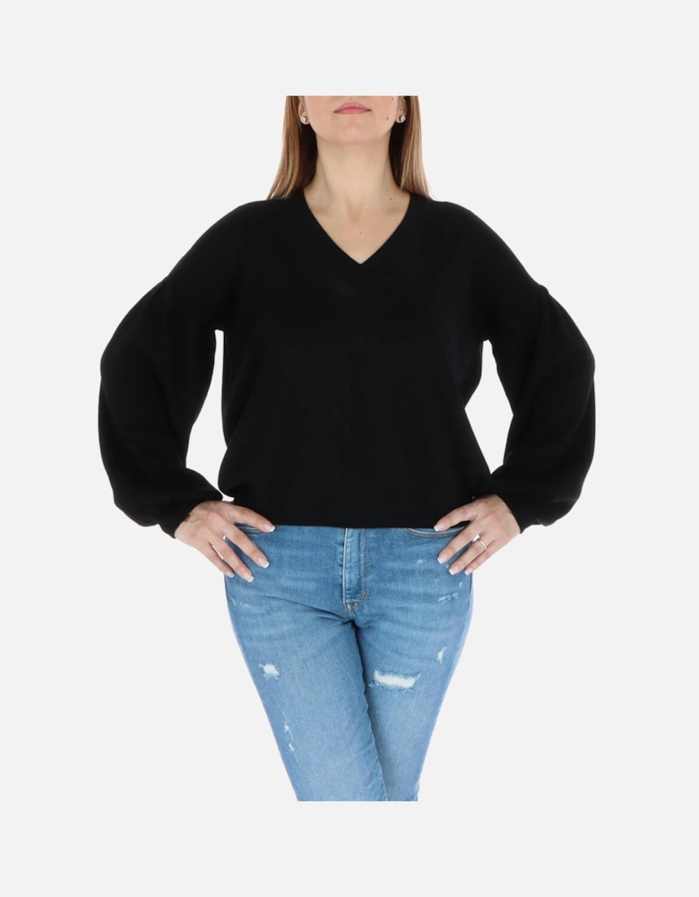 VNeck Balloon Sleeve Sweater Women - Black Knitwear
