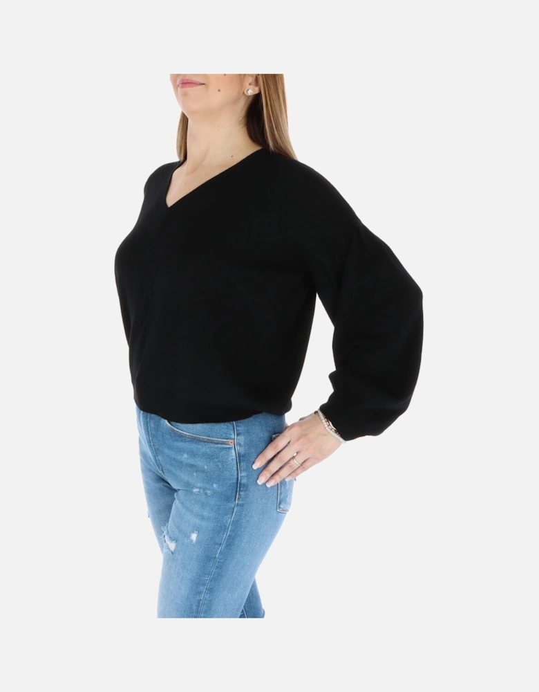 VNeck Balloon Sleeve Sweater Women - Black Knitwear