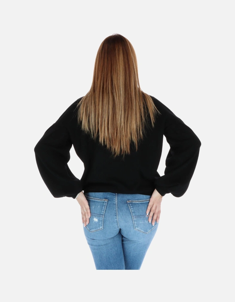 VNeck Balloon Sleeve Sweater Women - Black Knitwear