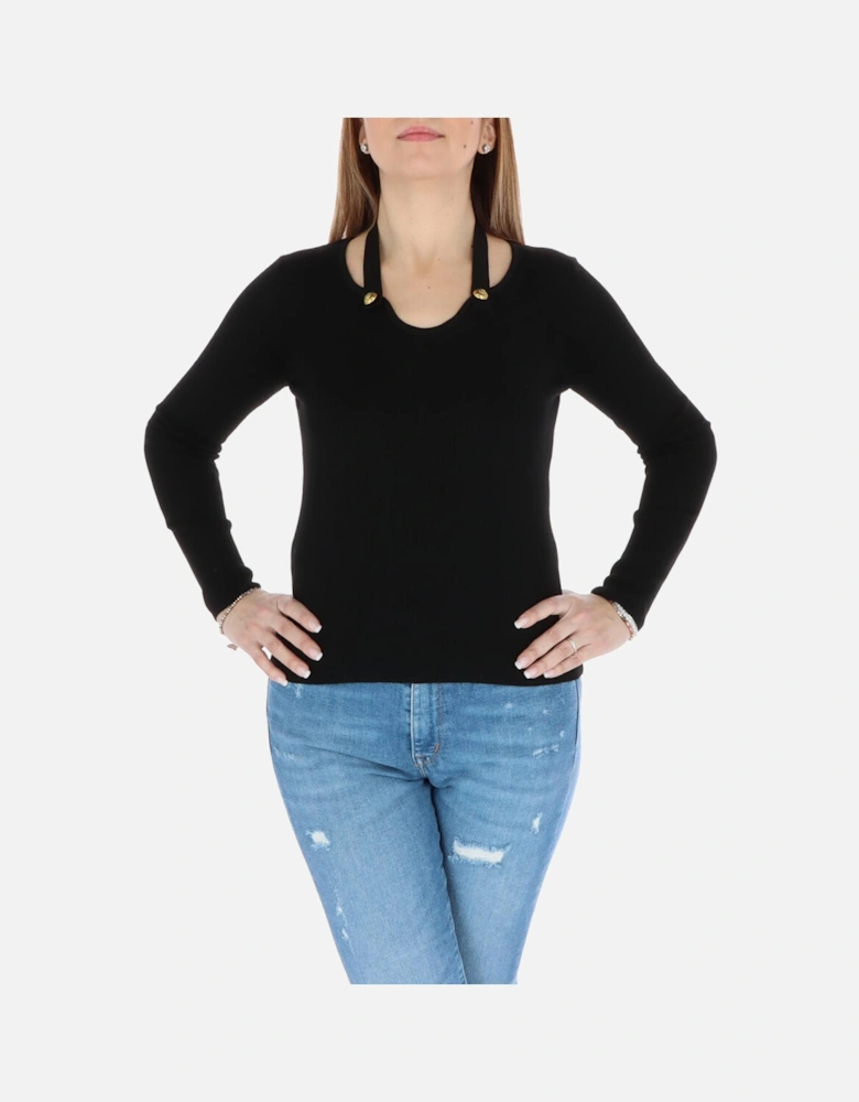 Ribbed Knit LongSleeve Pullover Women - Black Knitwear