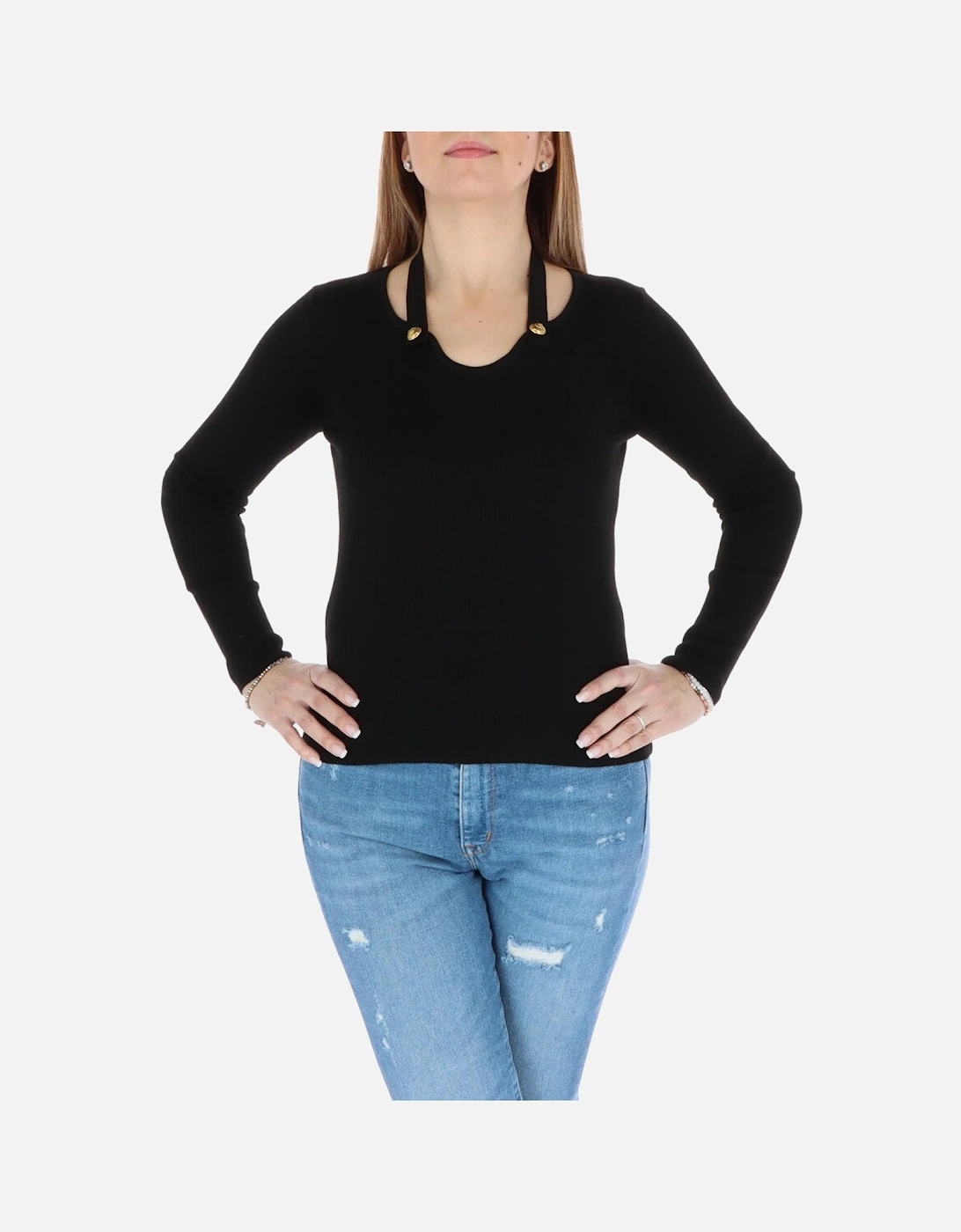 Ribbed Knit LongSleeve Pullover Women - Black Knitwear, 4 of 3