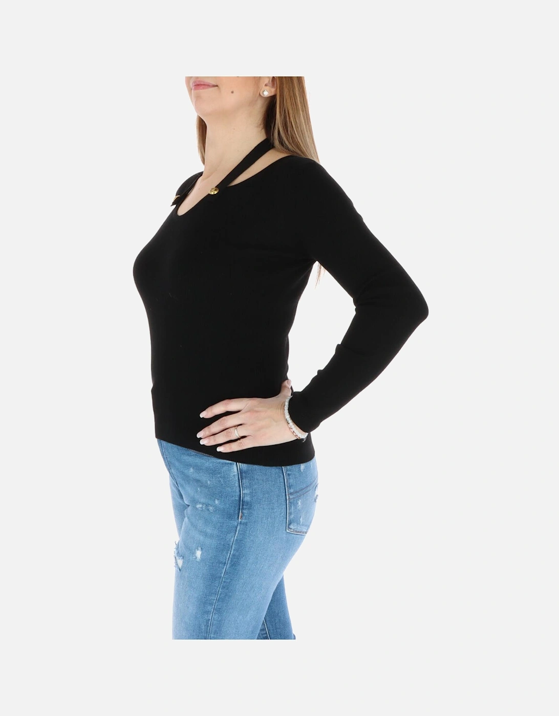Ribbed Knit LongSleeve Pullover Women - Black Knitwear