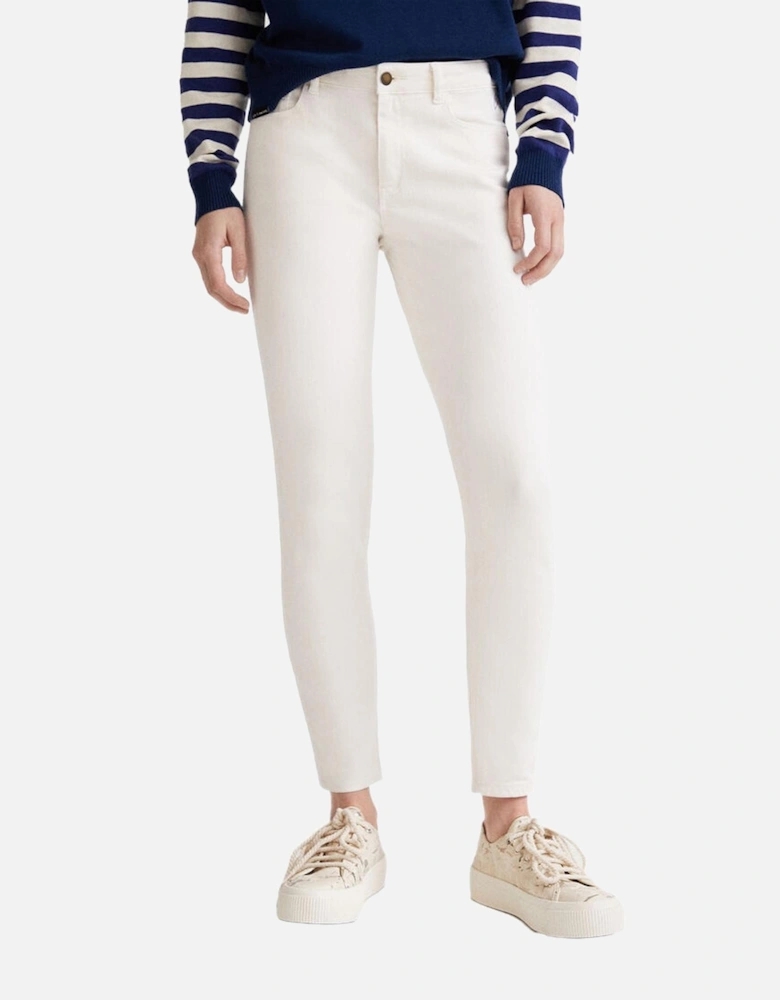Plain White Jeans with Zip and Button Fastening Women