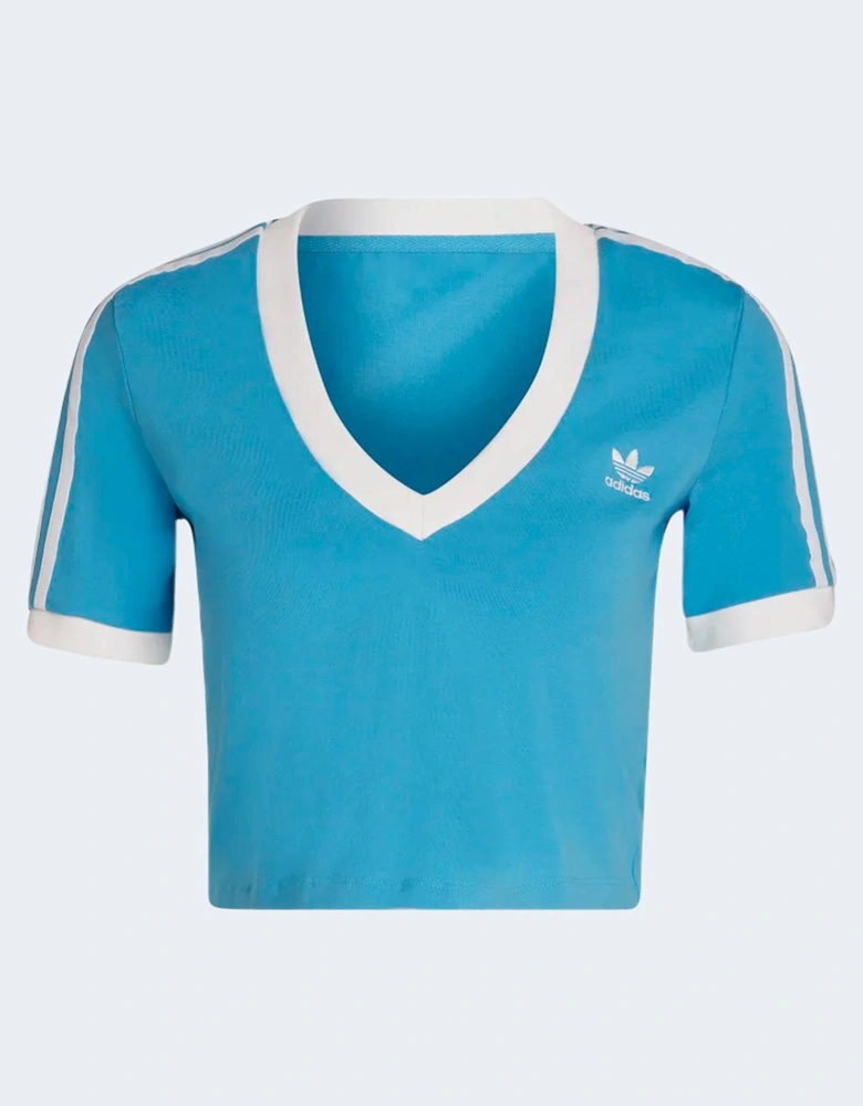 3Stripes VNeck Crop Tee HN042 Women - Light Blue Shirts