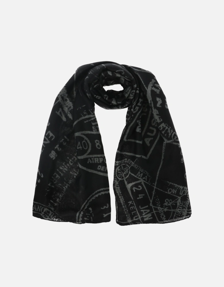 Geo Passport Print Scarf Women - Black Scarves