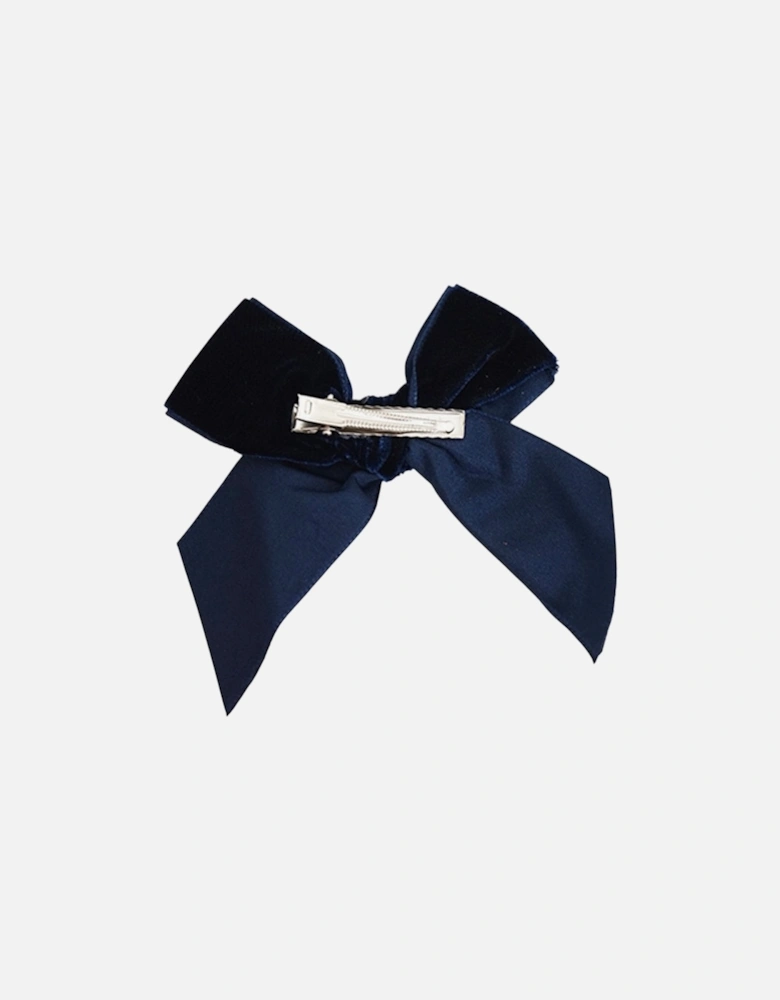 Navy Velvet Bow Clip