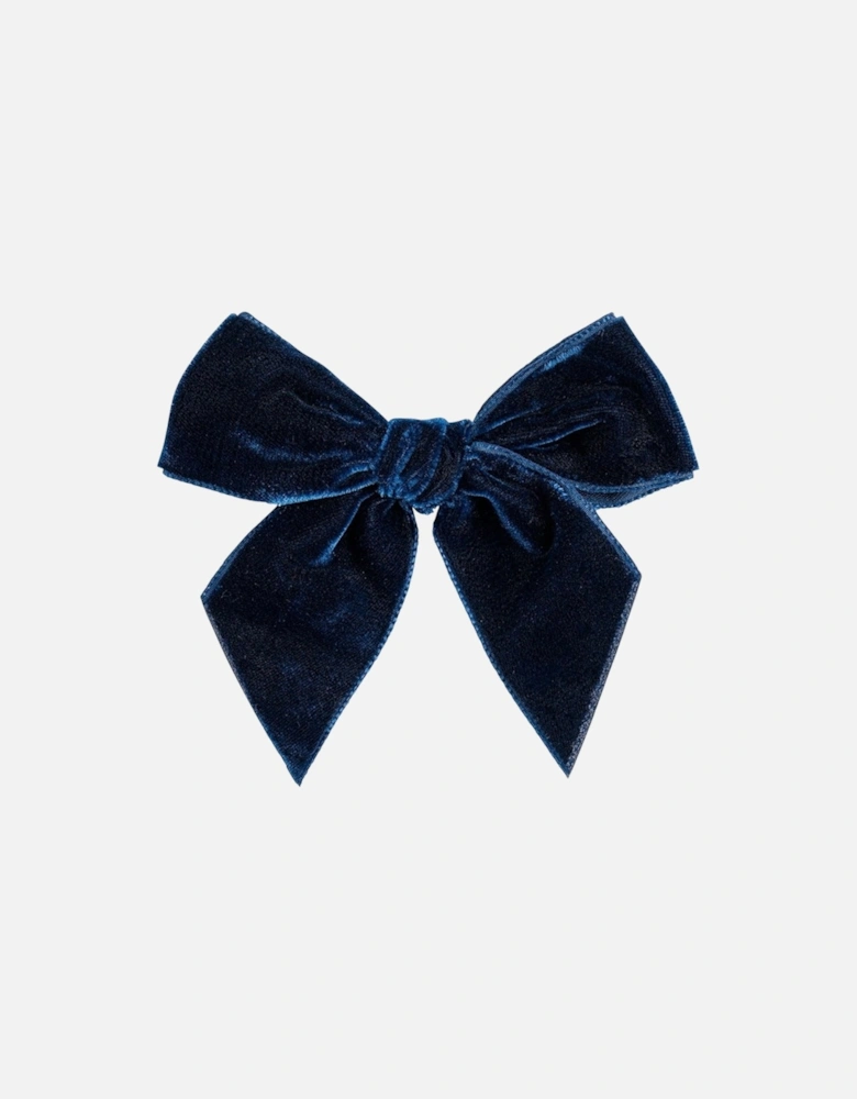 Navy Velvet Bow Clip