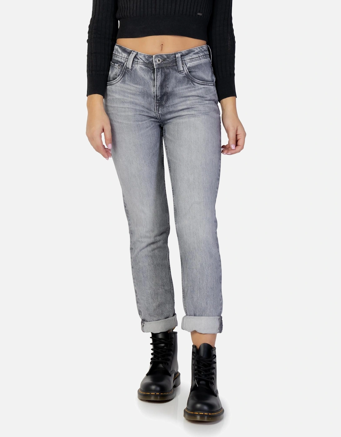 Zip and Button Cotton Jeans with Pockets Women - Grey, 3 of 2