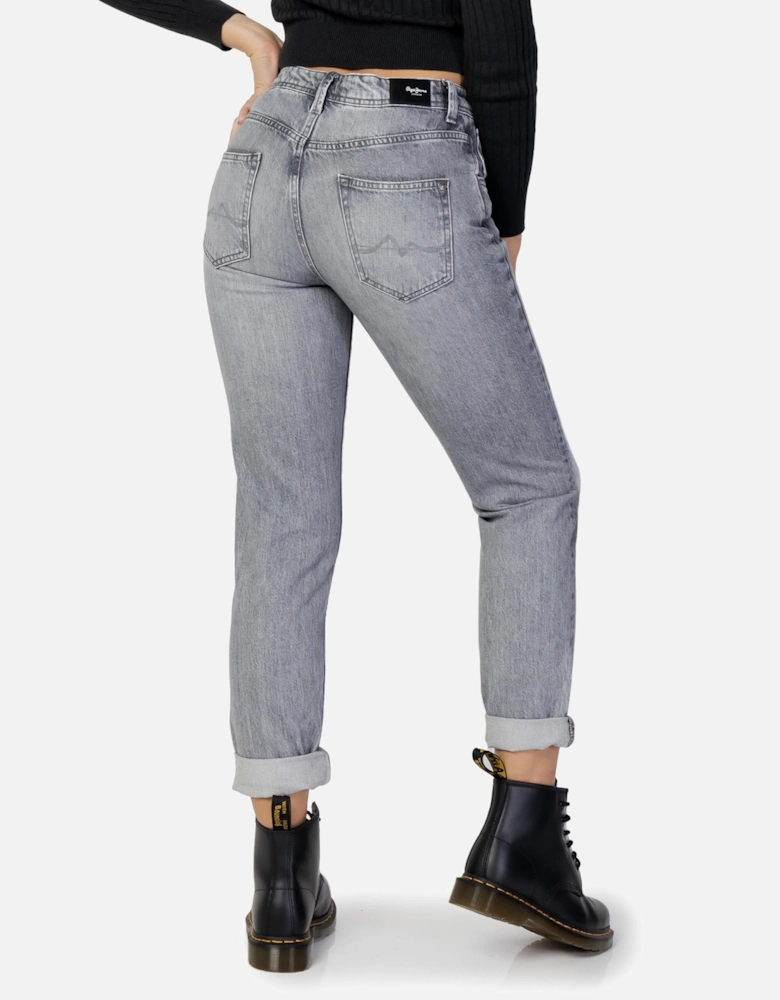 Zip and Button Cotton Jeans with Pockets Women - Grey