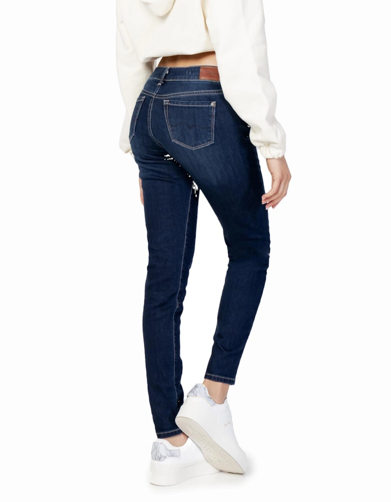 Plain Zip and Button Front Pocket Jeans Women - Blue