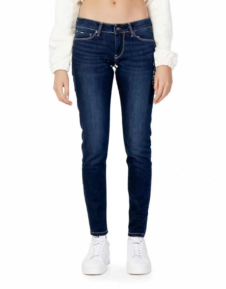 Plain Zip and Button Front Pocket Jeans Women - Blue