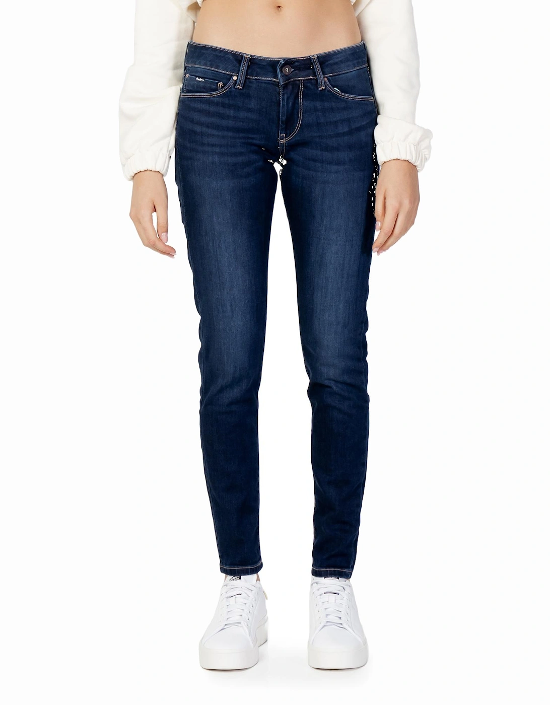 Plain Zip and Button Front Pocket Jeans Women - Blue, 3 of 2