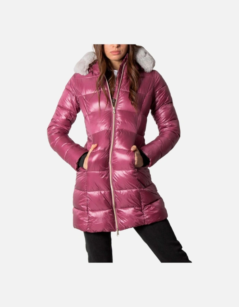 Hooded Puffer Jacket Long Quilted Puffer Coat Women - Purple Jackets