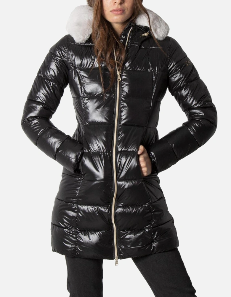 Hooded Plain Nylon Jacket with Zip Women - Black Jackets