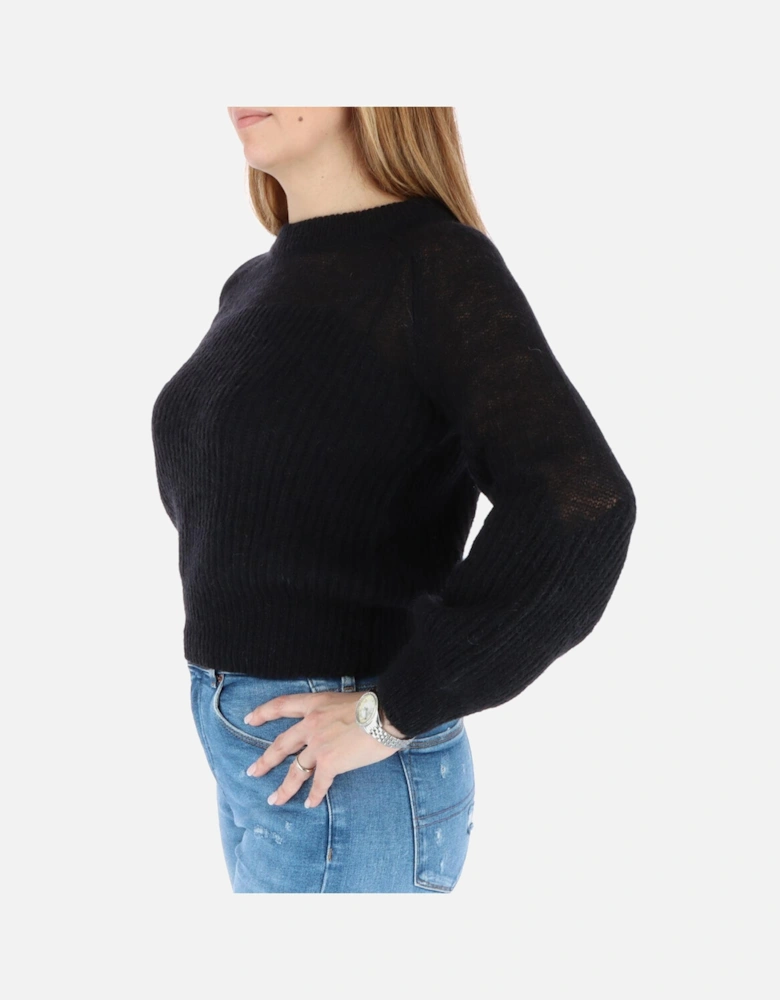 Long Sleeve Ribbed Knit Pullover Sweater Women - Black Knitwear