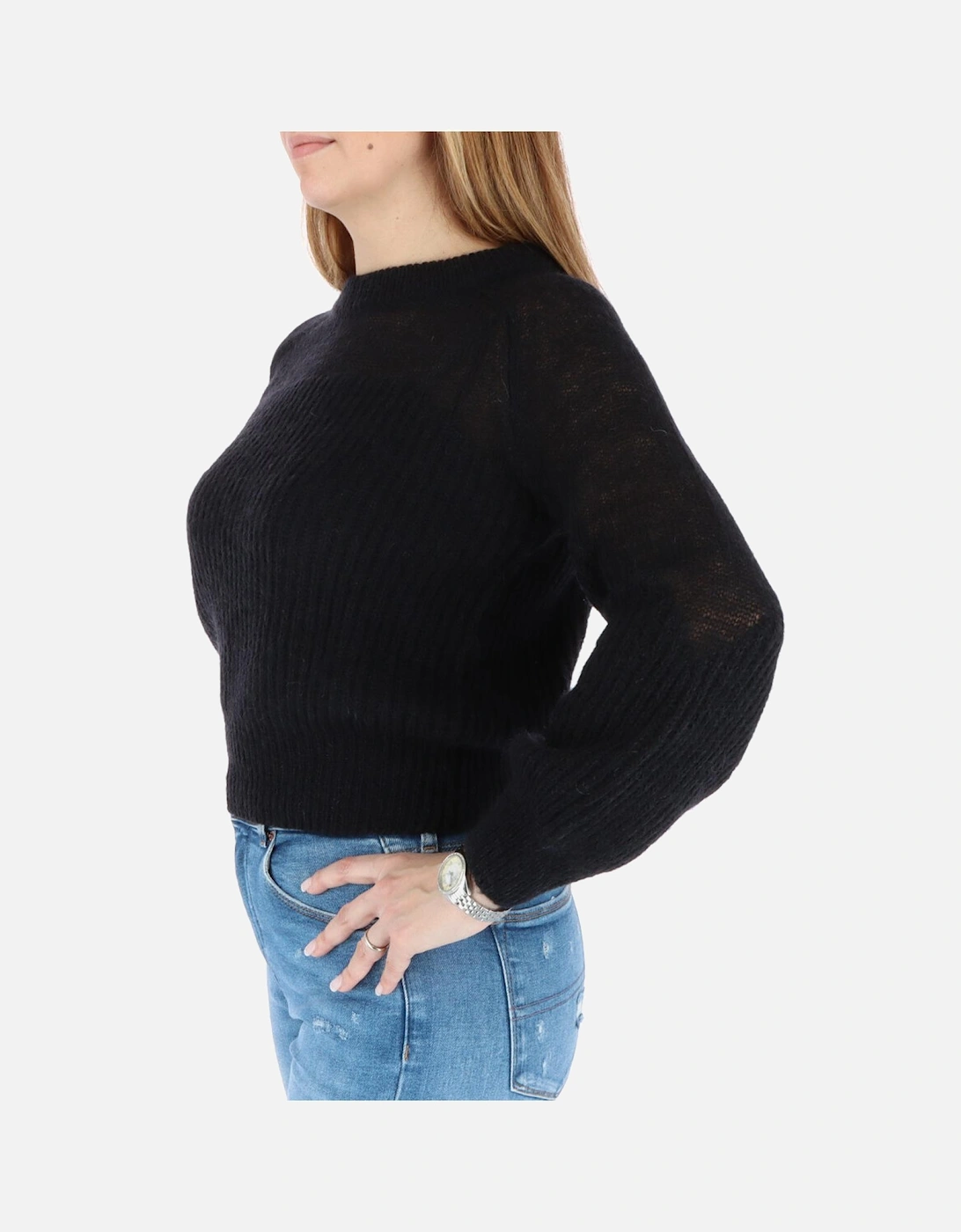 Long Sleeve Ribbed Knit Pullover Sweater Women - Black Knitwear