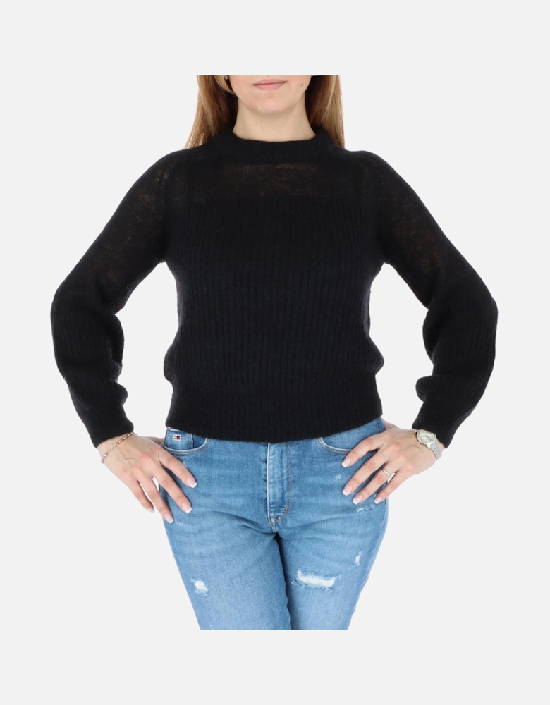 Long Sleeve Ribbed Knit Pullover Sweater Women - Black Knitwear