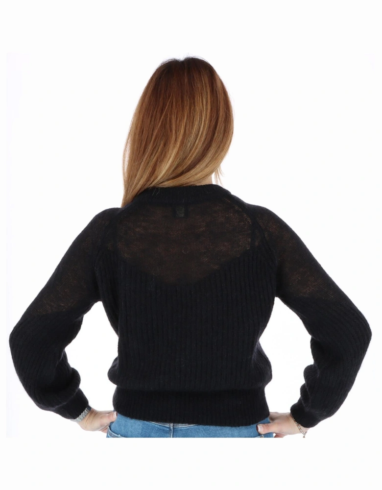 Long Sleeve Ribbed Knit Pullover Sweater Women - Black Knitwear