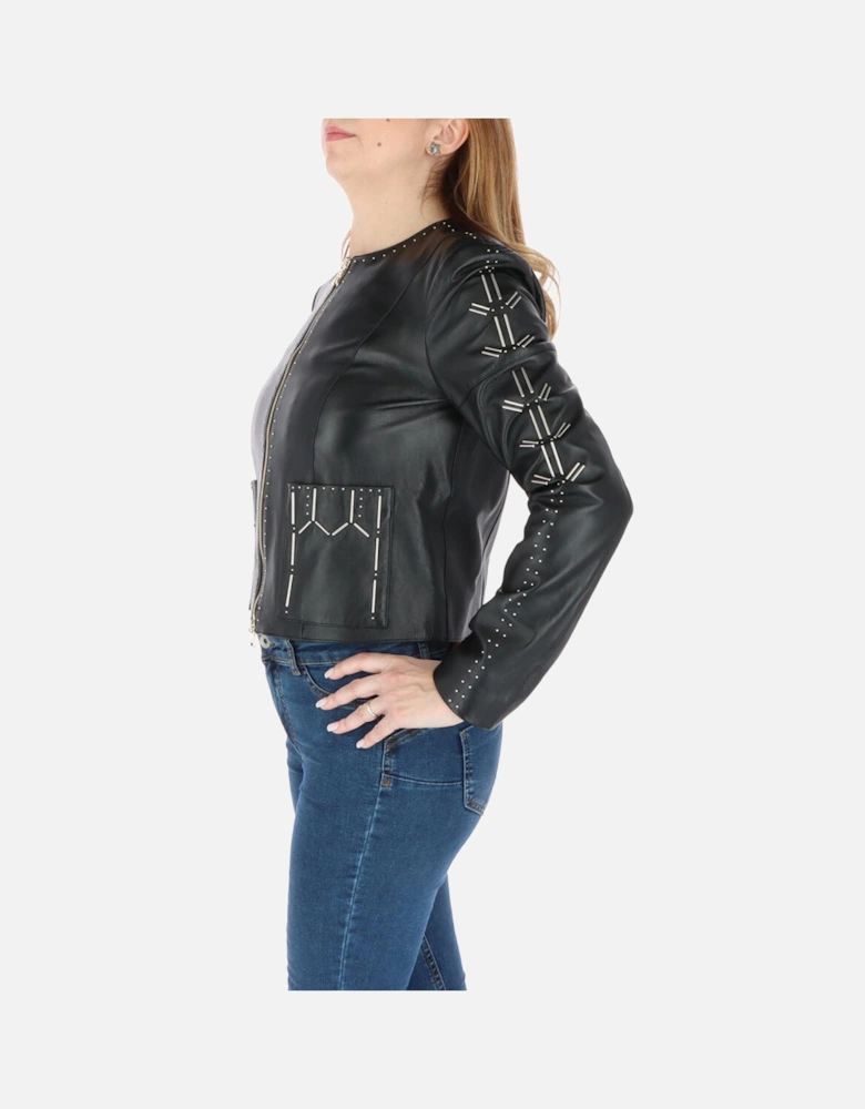 Leather Jacket Embellished Style Women - Black Blazers