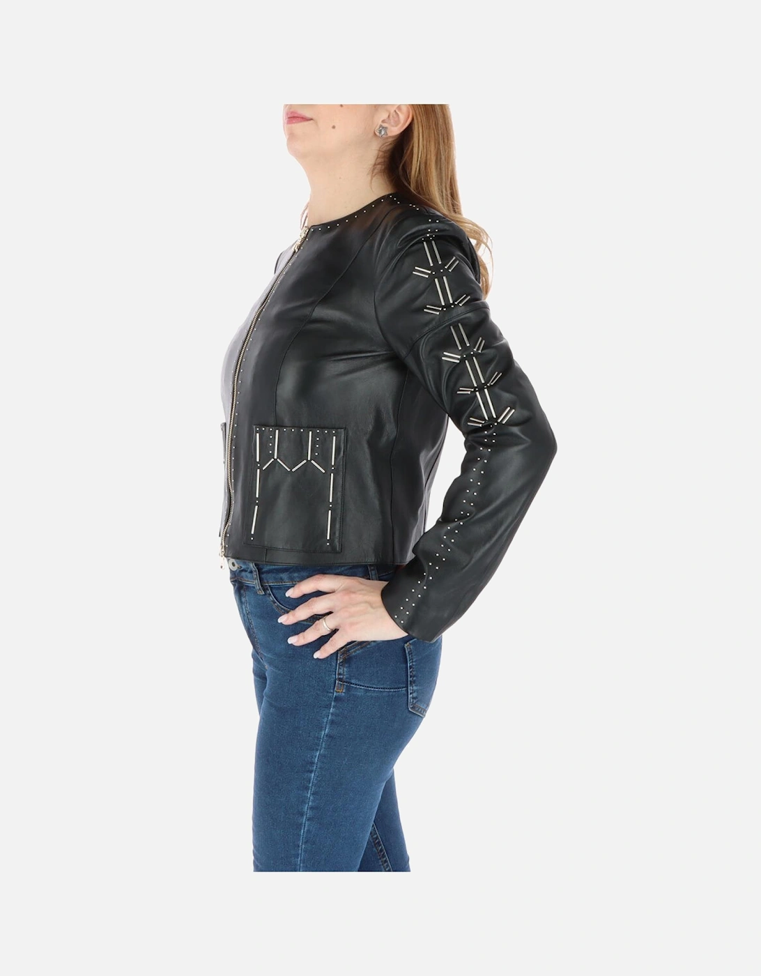 Leather Jacket Embellished Style Women - Black Blazers