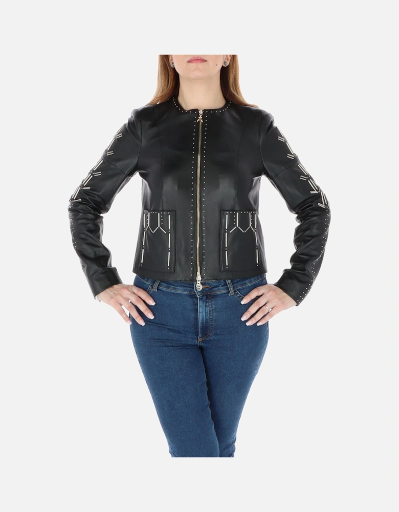 Leather Jacket Embellished Style Women - Black Blazers